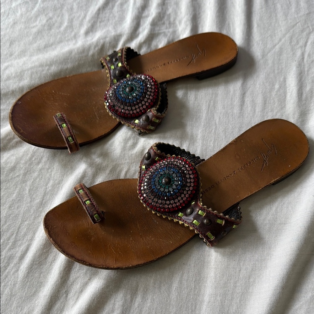Giuseppe Zanotti Brown Sandals with Toe Ring Design size 8 - Picture 5 of 6